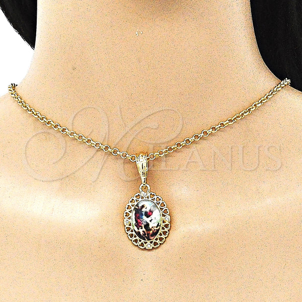 Gold Filled Pendant — Religious Pendant Angel and Heart Design with White — alternate product view — SKU 144289 | Oro Laminado dije — Religious Pendant Angel and corazón diseño with blanco — SKU 144289
