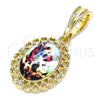 Oro Laminado Religious Pendant, Gold Filled Style Angel and Heart Design, with White Crystal, Polished, Golden Finish, 05.380.0140