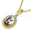 Oro Laminado Religious Pendant, Gold Filled Style Angel and Heart Design, with White Crystal, Polished, Golden Finish, 05.380.0140