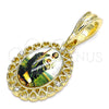 Oro Laminado Religious Pendant, Gold Filled Style San Judas and Heart Design, with White Crystal, Polished, Golden Finish, 05.380.0145