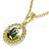 Oro Laminado Religious Pendant, Gold Filled Style San Judas and Heart Design, with White Crystal, Polished, Golden Finish, 05.380.0145