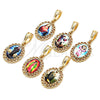 Oro Laminado Religious Pendant, Gold Filled Style San Judas and Heart Design, with White Crystal, Polished, Golden Finish, 05.380.0145