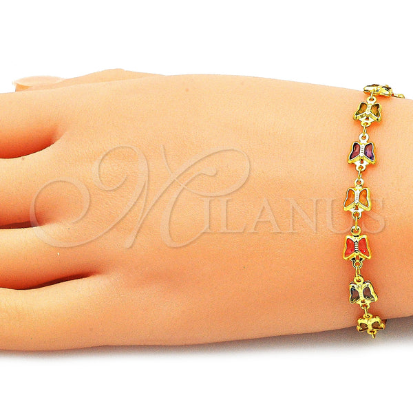 Gold Filled Bracelet — Fancy Bracelet Butterfly Design with Multicolor Crystal Polished — alternate product view — SKU 144295 | Oro Laminado brazalete — elegante Bracelet Butterfly diseño with Multicolor cristal pulido — SKU 144295