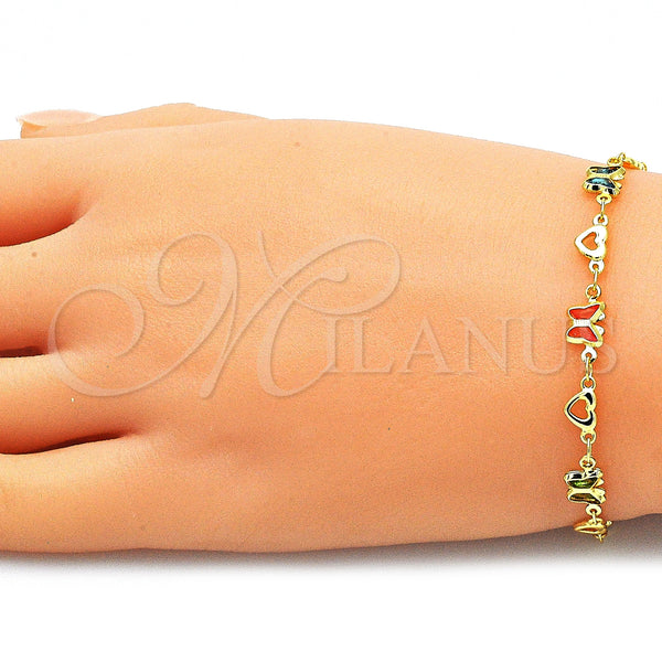 Gold Filled Bracelet — Fancy Bracelet Butterfly and Heart Design with Multicolor — alternate product view — SKU 144297 | Oro Laminado brazalete — elegante Bracelet Butterfly and corazón diseño with Multicolor — SKU 144297