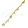 Oro Laminado Fancy Bracelet, Gold Filled Style Butterfly and Heart Design, with Multicolor Crystal, Polished, Golden Finish, 03.386.0013.08 (06 MM Thickness, 8 Inches Length)
