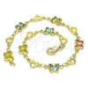 Oro Laminado Fancy Bracelet, Gold Filled Style Butterfly and Heart Design, with Multicolor Crystal, Polished, Golden Finish, 03.386.0013.08 (06 MM Thickness, 8 Inches Length)