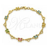 Oro Laminado Fancy Bracelet, Gold Filled Style Butterfly and Heart Design, with Multicolor Crystal, Polished, Golden Finish, 03.386.0013.08 (06 MM Thickness, 8 Inches Length)