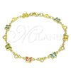 Oro Laminado Fancy Bracelet, Gold Filled Style Butterfly and Heart Design, with Multicolor Crystal, Polished, Golden Finish, 03.386.0013.08 (06 MM Thickness, 8 Inches Length)