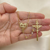 Oro Laminado Thin Rosary, Gold Filled Style Guadalupe and Crucifix Design, Diamond Cutting Finish, Tricolor, 09.380.0013.26