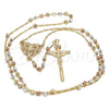 Oro Laminado Thin Rosary, Gold Filled Style Guadalupe and Crucifix Design, Diamond Cutting Finish, Tricolor, 09.380.0013.26