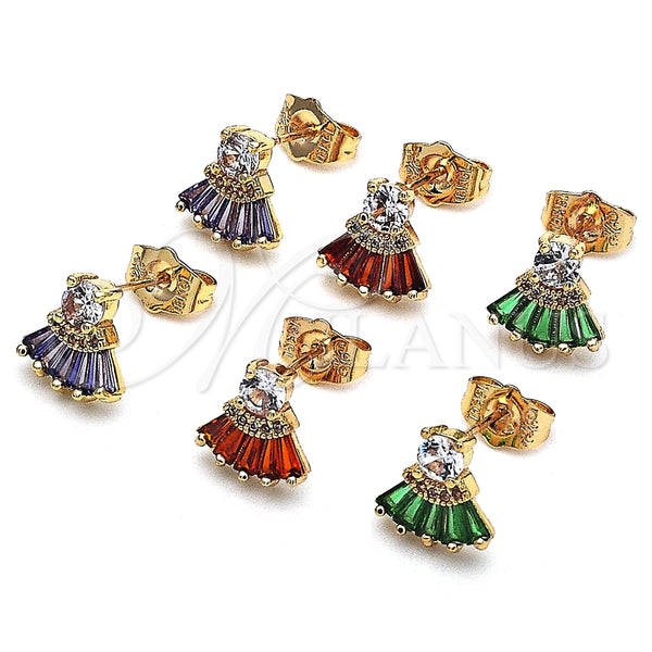 Gold Filled Ring — Stud Earring Baguette Design with Green and White — alternate product view — SKU 144318 | Oro Laminado anillo — Stud Earring Baguette diseño with Green and blanco — SKU 144318