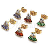 Oro Laminado Stud Earring, Gold Filled Style Baguette Design, with Green and White Cubic Zirconia, Polished, Golden Finish, 02.310.0022