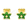Gold Filled Ring — Stud Earring Flower Design with Green Cubic Zirconia — alternate product view — SKU 144320 | Oro Laminado anillo — Stud Earring flor diseño with Green Cubic Zirconia — SKU 144320