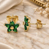Oro Laminado Stud Earring, Gold Filled Style Flower Design, with Green Cubic Zirconia, Polished, Golden Finish, 02.310.0024