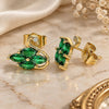 Oro Laminado Stud Earring, Gold Filled Style Swan Design, with Green and White Cubic Zirconia, Polished, Golden Finish, 02.310.0025