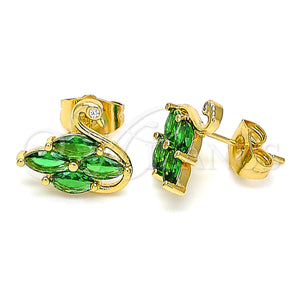 Gold Filled Ring — Stud Earring Swan Design with Green and White — main product view — SKU 144321 | Oro Laminado anillo — Stud Earring Swan diseño with Green and blanco — SKU 144321