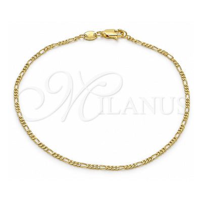 Oro Laminado Basic Anklet, Gold Filled Style Figaro Design, Polished, Golden Finish, 04.213.0238.10 (02 MM Thickness, 10 Inches Length)