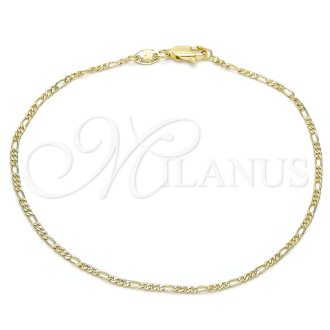 Oro Laminado Basic Anklet, Gold Filled Style Figaro Design, Polished, Golden Finish, 04.213.0238.10 (02 MM Thickness, 10 Inches Length)