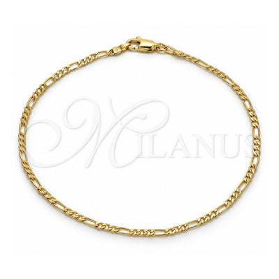 Oro Laminado Basic Anklet, Gold Filled Style Figaro Design, Polished, Golden Finish, 04.213.0239.10 (03 MM Thickness, 10 Inches Length)