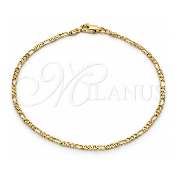 Oro Laminado Basic Anklet, Gold Filled Style Figaro Design, Polished, Golden Finish, 04.213.0239.10 (03 MM Thickness, 10 Inches Length)