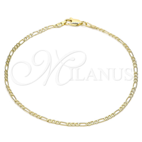Oro Laminado Basic Anklet, Gold Filled Style Figaro Design, Polished, Golden Finish, 04.213.0239.10 (03 MM Thickness, 10 Inches Length)