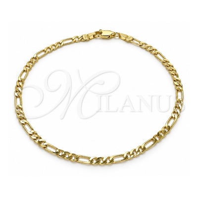 Oro Laminado Basic Anklet, Gold Filled Style Figaro Design, Polished, Golden Finish, 04.213.0241.10 (0.80 Gauge, 04 MM Thickness, 10 Inches Length)