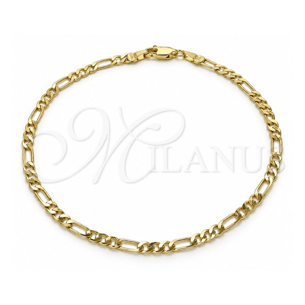 Oro Laminado Basic Anklet, Gold Filled Style Figaro Design, Polished, Golden Finish, 04.213.0241.10 (0.80 Gauge, 04 MM Thickness, 10 Inches Length)