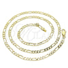 Oro Laminado Basic Necklace, Gold Filled Style Figaro Design, Polished, Golden Finish, 04.213.0241.22 (120 Gauge, 04 MM Thickness, 22 Inches Length)
