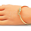 Oro Laminado Individual Bangle, Gold Filled Style Dolphin Design, with White Micro Pave and White Cubic Zirconia, Polished, Golden Finish, 07.192.0039.04 (05 MM Thickness, Size 4 (2.25 Diameter))