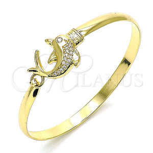 Gold Filled Jewelry — Individual Bangle Dolphin Design with White Micro Pave — main product view — SKU 144363 | Oro Laminado joyería — Individual Bangle Dolphin diseño with blanco Micro Pave — SKU 144363