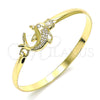 Oro Laminado Individual Bangle, Gold Filled Style Dolphin Design, with White Micro Pave and White Cubic Zirconia, Polished, Golden Finish, 07.192.0039.04 (05 MM Thickness, Size 4 (2.25 Diameter))