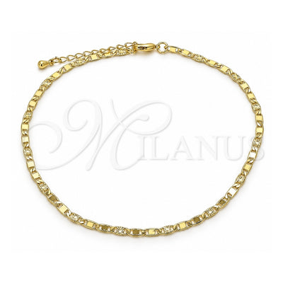 Oro Laminado Basic Anklet, Gold Filled Style Mariner Design, Diamond Cutting Finish, Golden Finish, 04.213.0242.10 (03 MM Thickness, 10 Inches Length)
