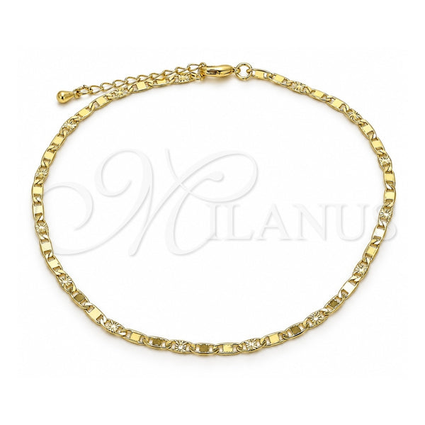 Oro Laminado Basic Anklet, Gold Filled Style Mariner Design, Diamond Cutting Finish, Golden Finish, 04.213.0242.10 (03 MM Thickness, 10 Inches Length)