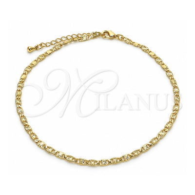 Oro Laminado Basic Anklet, Gold Filled Style Mariner Design, Diamond Cutting Finish, Golden Finish, 04.213.0243.10 (03 MM Thickness, 10 Inches Length)