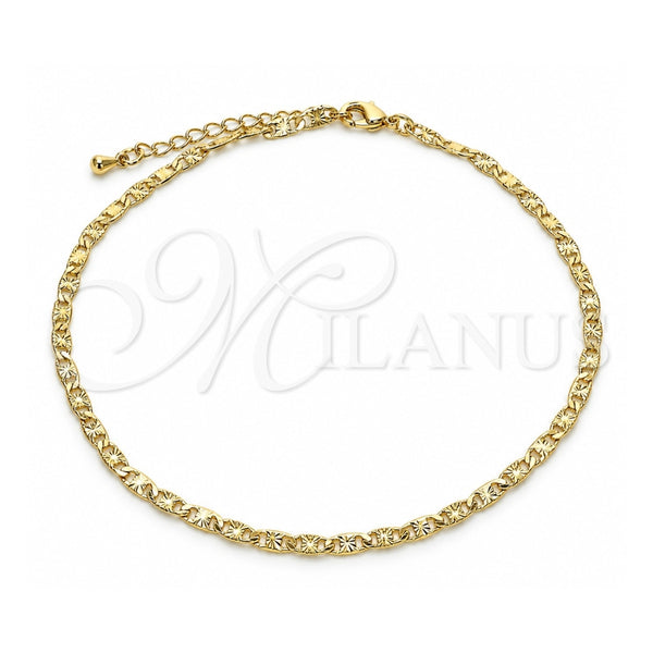 Oro Laminado Basic Anklet, Gold Filled Style Mariner Design, Diamond Cutting Finish, Golden Finish, 04.213.0243.10 (03 MM Thickness, 10 Inches Length)