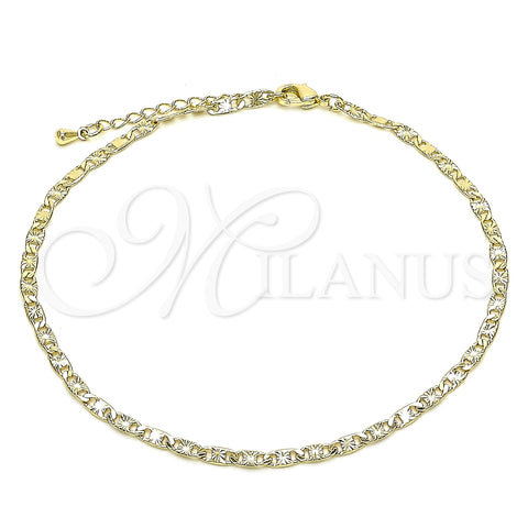 Oro Laminado Basic Anklet, Gold Filled Style Mariner Design, Diamond Cutting Finish, Golden Finish, 04.213.0243.10 (03 MM Thickness, 10 Inches Length)