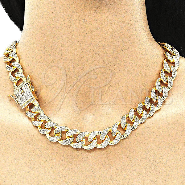 Gold Filled Necklace — Basic Necklace Miami Cuban Design with White Micro — alternate product view — SKU 144379 | Oro Laminado collar — básico Necklace Miami Cuban diseño with blanco Micro — SKU 144379