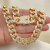 Oro Laminado Basic Necklace, Gold Filled Style Miami Cuban Design, with White Micro Pave, Polished, Golden Finish, 04.284.0058.24 (14 MM Thickness, 24 Inches Length)