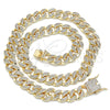 Oro Laminado Basic Necklace, Gold Filled Style Miami Cuban Design, with White Micro Pave, Polished, Golden Finish, 04.284.0058.24 (14 MM Thickness, 24 Inches Length)