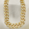 Oro Laminado Basic Necklace, Gold Filled Style Miami Cuban Design, with White Micro Pave, Polished, Golden Finish, 04.284.0058.24 (14 MM Thickness, 24 Inches Length)