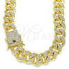 Oro Laminado Basic Necklace, Gold Filled Style Miami Cuban Design, with White Micro Pave, Polished, Golden Finish, 04.284.0058.24 (14 MM Thickness, 24 Inches Length)