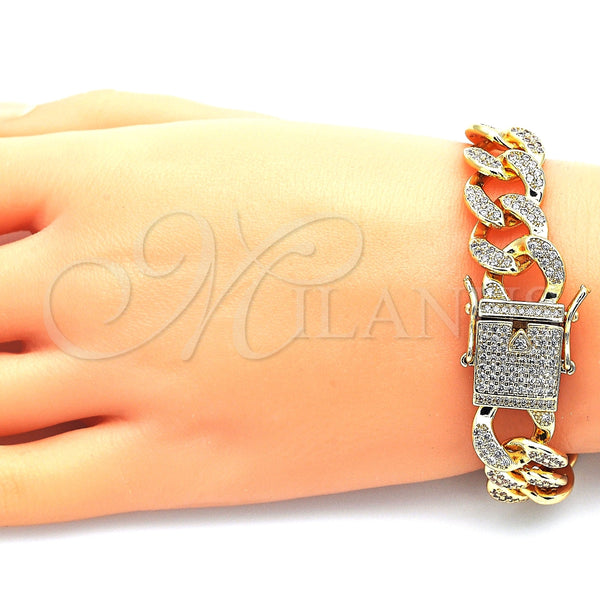 Gold Filled Bracelet — Basic Bracelet Miami Cuban Design with White Micro — alternate product view — SKU 144380 | Oro Laminado brazalete — básico Bracelet Miami Cuban diseño with blanco Micro — SKU 144380