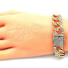 Oro Laminado Basic Bracelet, Gold Filled Style Miami Cuban Design, with White Micro Pave, Polished, Golden Finish, 04.284.0058.08 (14 MM Thickness, 8 Inches Length)