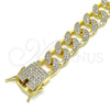 Oro Laminado Basic Bracelet, Gold Filled Style Miami Cuban Design, with White Micro Pave, Polished, Golden Finish, 04.284.0058.08 (14 MM Thickness, 8 Inches Length)