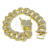 Oro Laminado Basic Bracelet, Gold Filled Style Miami Cuban Design, with White Micro Pave, Polished, Golden Finish, 04.284.0058.08 (14 MM Thickness, 8 Inches Length)