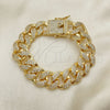 Oro Laminado Basic Bracelet, Gold Filled Style Miami Cuban Design, with White Micro Pave, Polished, Golden Finish, 04.284.0058.08 (14 MM Thickness, 8 Inches Length)