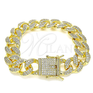 Gold Filled Bracelet — Basic Bracelet Miami Cuban Design with White Micro — main product view — SKU 144380 | Oro Laminado brazalete — básico Bracelet Miami Cuban diseño with blanco Micro — SKU 144380