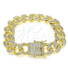 Oro Laminado Basic Bracelet, Gold Filled Style Miami Cuban Design, with White Micro Pave, Polished, Golden Finish, 04.284.0058.08 (14 MM Thickness, 8 Inches Length)