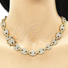 Oro Laminado Basic Necklace, Gold Filled Style Puff Mariner Design, with White Micro Pave, Polished, Golden Finish, 04.284.0059.24 (12 MM Thickness, 24 Inches Length)