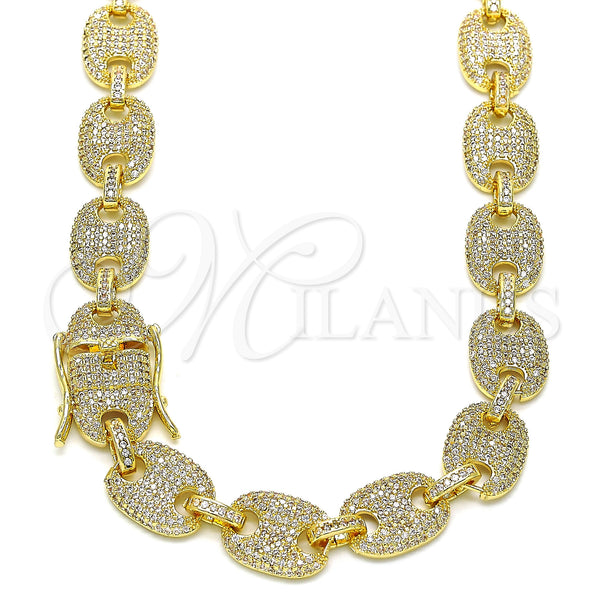 Gold Filled Necklace — Basic Necklace Puff Mariner Design with White Micro — main product view — SKU 144381 | Oro Laminado collar — básico Necklace Puff Mariner diseño with blanco Micro — SKU 144381